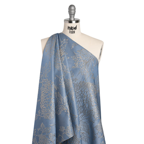Metallic Brocade - Country Blue and Gold Illustrated Garden