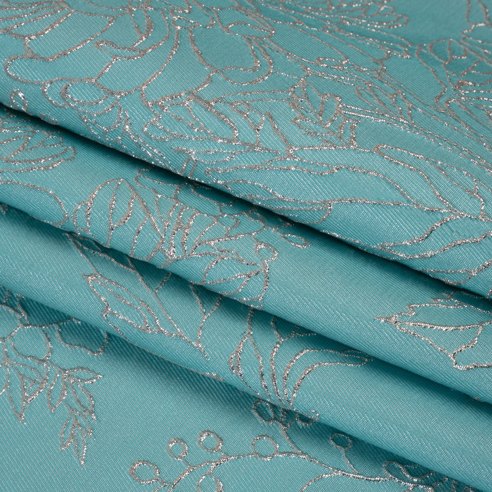 Metallic Brocade - Light Turquoise and Gold Illustrated Garden