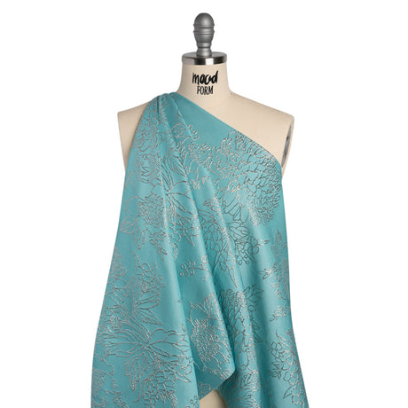 Metallic Brocade - Light Turquoise and Gold Illustrated Garden