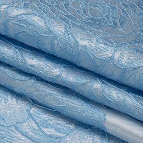 Polyester Brocade - Sky Blue Cabbage Roses