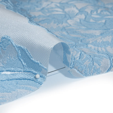 Polyester Brocade - Sky Blue Cabbage Roses