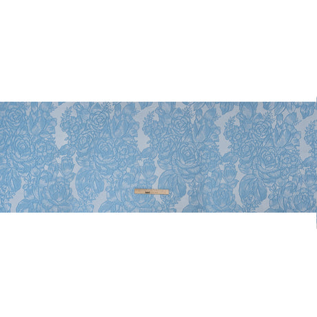 Polyester Brocade - Sky Blue Cabbage Roses