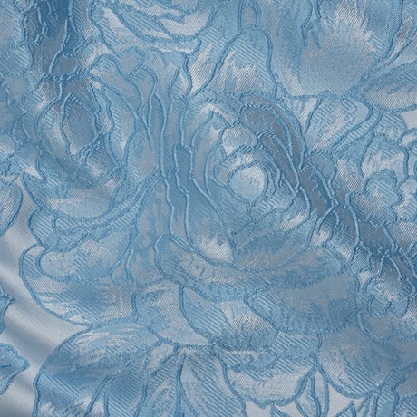 Polyester Brocade - Sky Blue Cabbage Roses