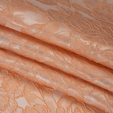 Polyester Brocade - Peach Cabbage Roses