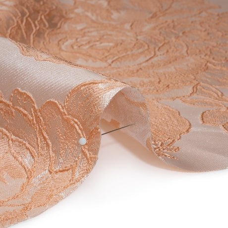 Polyester Brocade - Peach Cabbage Roses