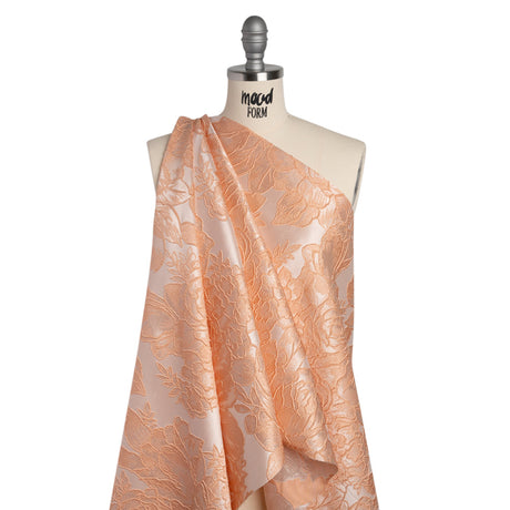 Polyester Brocade - Peach Cabbage Roses