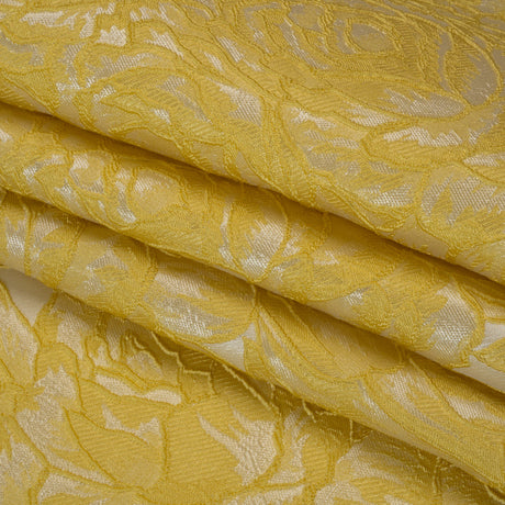 Polyester Brocade - Yellow and White Cabbage Roses