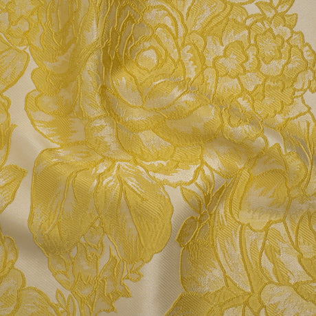 Polyester Brocade - Yellow and White Cabbage Roses