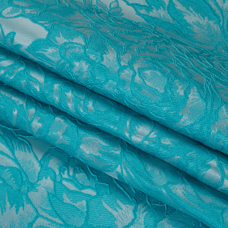 Polyester Brocade - Pale Blue and Turquoise Cabbage Roses