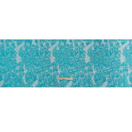 Polyester Brocade - Pale Blue and Turquoise Cabbage Roses