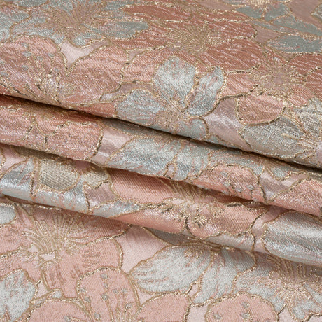 Metallic Brocade - Baby Pink, Pale Aqua and Gold Floating Blossoms