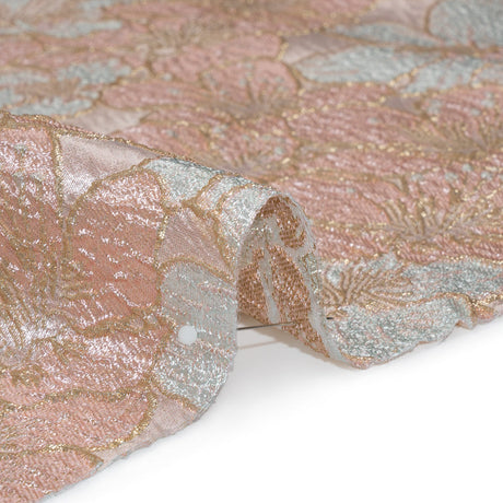 Metallic Brocade - Baby Pink, Pale Aqua and Gold Floating Blossoms