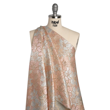 Metallic Brocade - Baby Pink, Pale Aqua and Gold Floating Blossoms