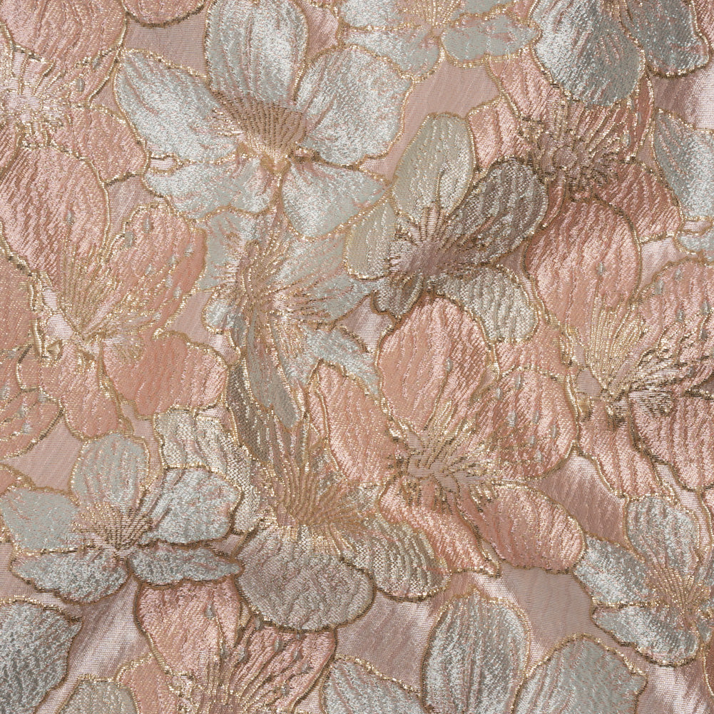 Metallic Brocade - Baby Pink, Pale Aqua and Gold Floating Blossoms