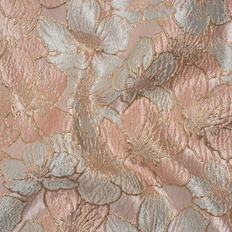 Metallic Brocade - Baby Pink, Pale Aqua and Gold Floating Blossoms