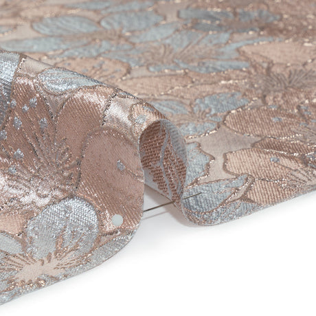Metallic Brocade - Pale Pink, Baby Blue and Gold Floating Blossoms