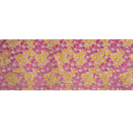 Metallic Brocade - Bright Pink, Yellow and Silver Floating Blossoms