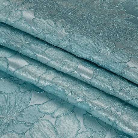 Metallic Brocade - Monochrome Aqua Blue Floating Blossoms