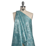Metallic Brocade - Monochrome Aqua Blue Floating Blossoms