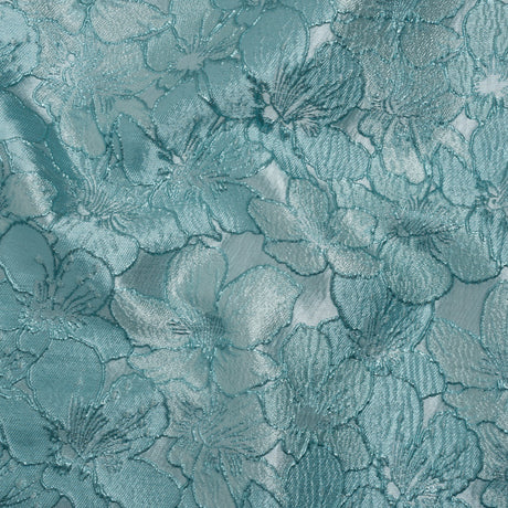 Metallic Brocade - Monochrome Aqua Blue Floating Blossoms