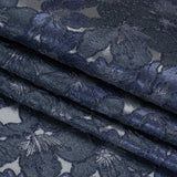 Metallic Brocade - Navy, Blue and Steel Gray Floating Blossoms