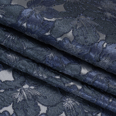 Metallic Brocade - Navy, Blue and Steel Gray Floating Blossoms