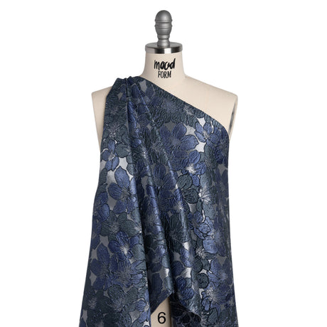Metallic Brocade - Navy, Blue and Steel Gray Floating Blossoms