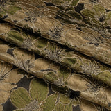 Metallic Brocade - Olive Green, Beige and Gold Floating Blossoms