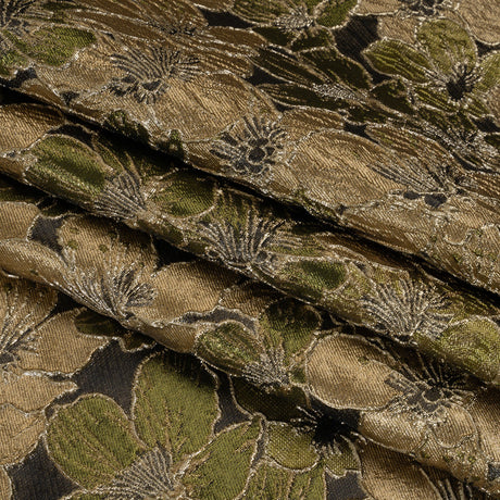 Metallic Brocade - Olive Green, Beige and Gold Floating Blossoms