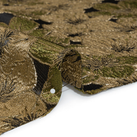 Metallic Brocade - Olive Green, Beige and Gold Floating Blossoms