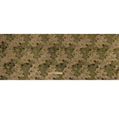 Metallic Brocade - Olive Green, Beige and Gold Floating Blossoms