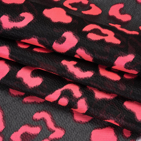 Lightweight Textured Burnout Brocade - Bright Pink and Black Animal Spots