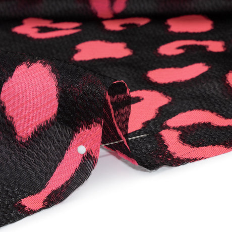 Lightweight Textured Burnout Brocade - Bright Pink and Black Animal Spots