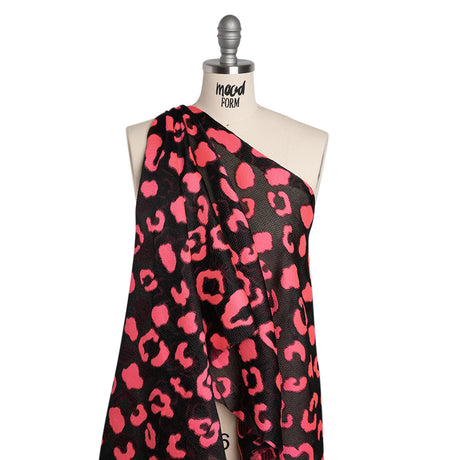 Lightweight Textured Burnout Brocade - Bright Pink and Black Animal Spots