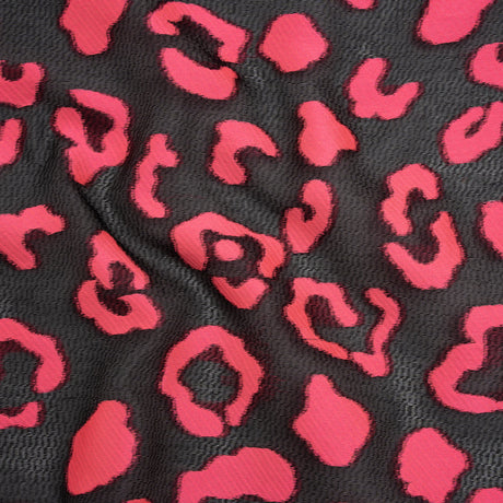 Lightweight Textured Burnout Brocade - Bright Pink and Black Animal Spots