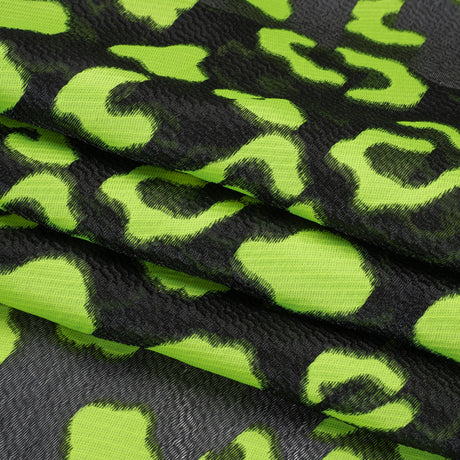 Lightweight Textured Burnout Brocade - Lime Green and Black Animal Spots