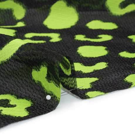 Lightweight Textured Burnout Brocade - Lime Green and Black Animal Spots