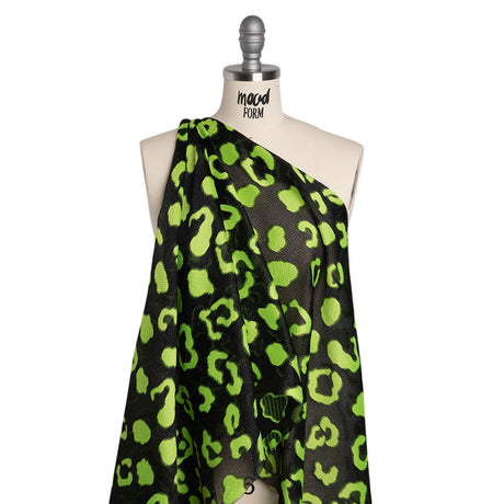 Lightweight Textured Burnout Brocade - Lime Green and Black Animal Spots