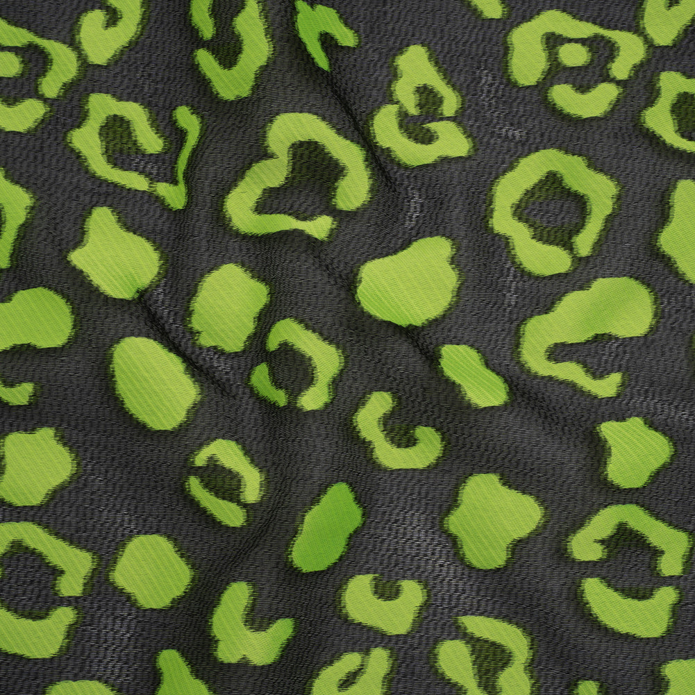 Lightweight Textured Burnout Brocade - Lime Green and Black Animal Spots