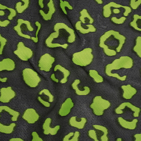 Lightweight Textured Burnout Brocade - Lime Green and Black Animal Spots