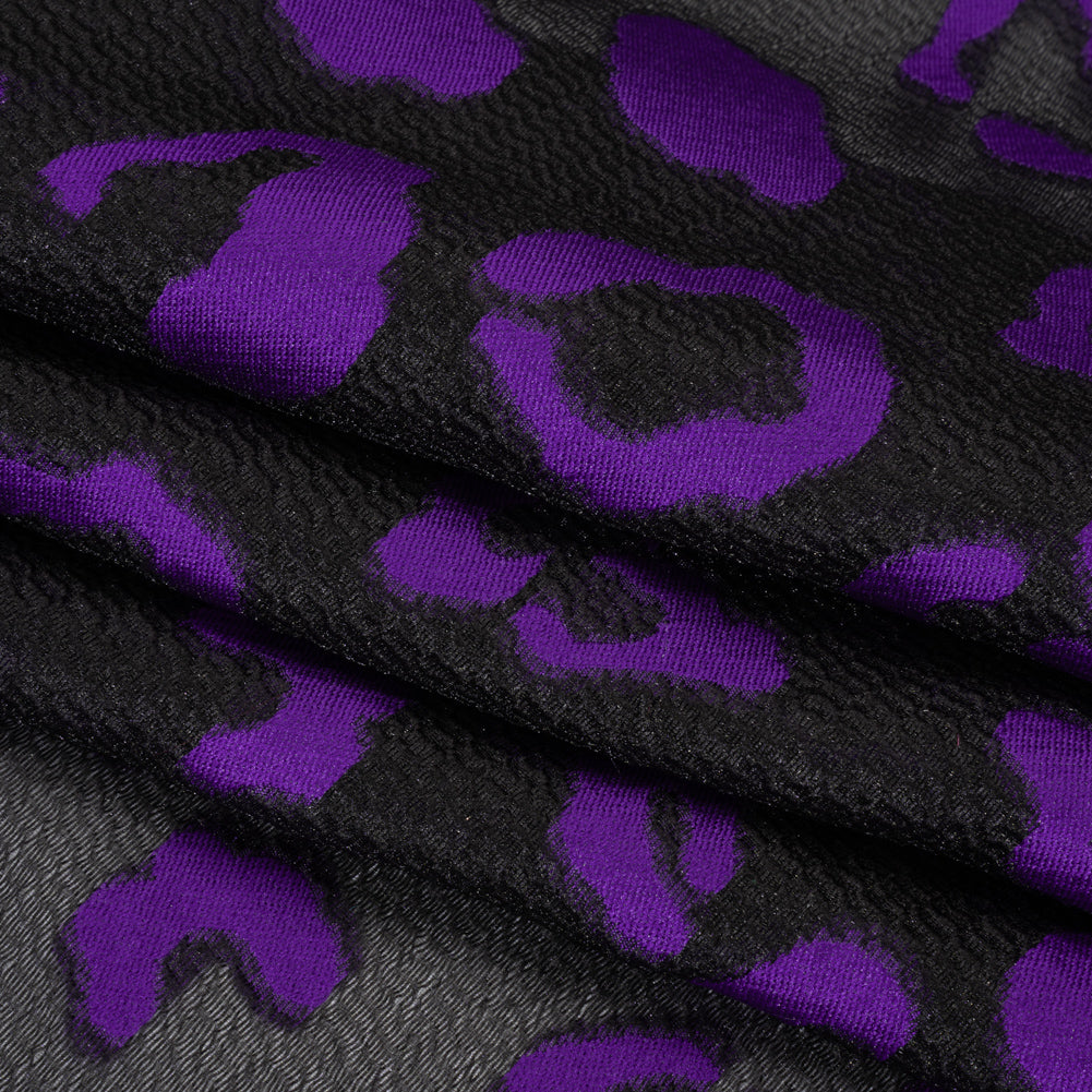 Lightweight Textured Burnout Brocade - Purple and Black Animal Spots