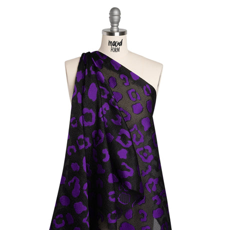 Lightweight Textured Burnout Brocade - Purple and Black Animal Spots