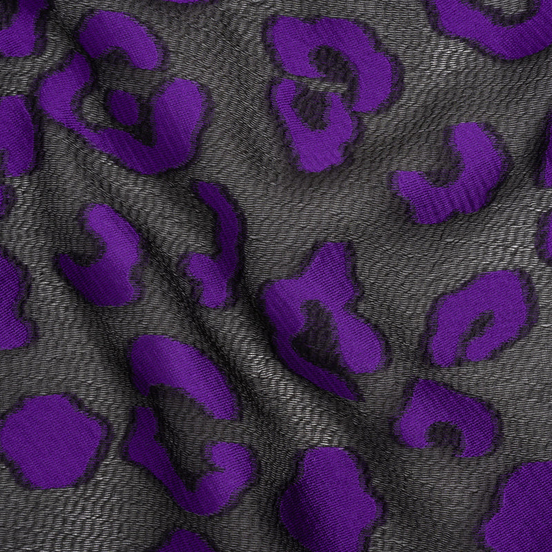 Lightweight Textured Burnout Brocade - Purple and Black Animal Spots