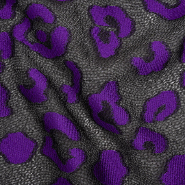 Lightweight Textured Burnout Brocade - Purple and Black Animal Spots