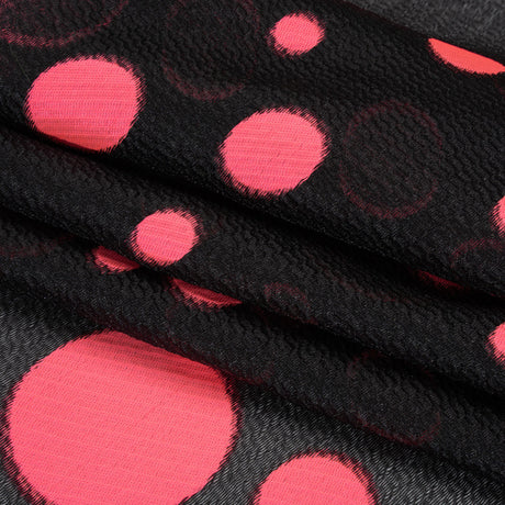 Lightweight Textured Burnout Brocade - Bright Pink and Black Polka Dots
