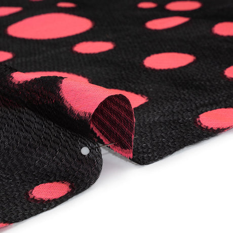 Lightweight Textured Burnout Brocade - Bright Pink and Black Polka Dots