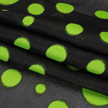 Lightweight Textured Burnout Brocade - Lime Green and Black Polka Dots