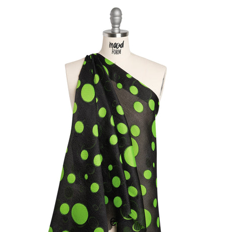 Lightweight Textured Burnout Brocade - Lime Green and Black Polka Dots