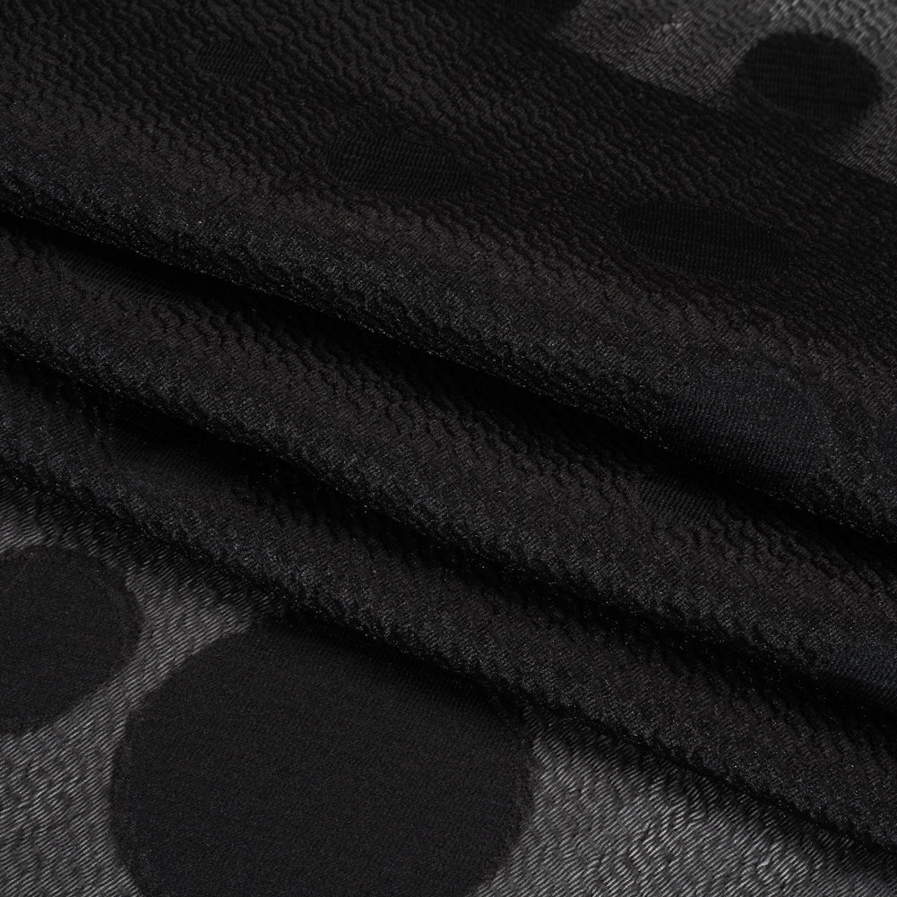Lightweight Textured Burnout Brocade - Black on Black Polka Dots