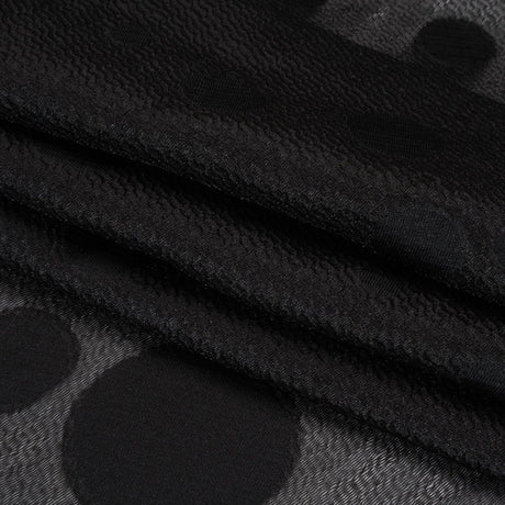 Lightweight Textured Burnout Brocade - Black on Black Polka Dots